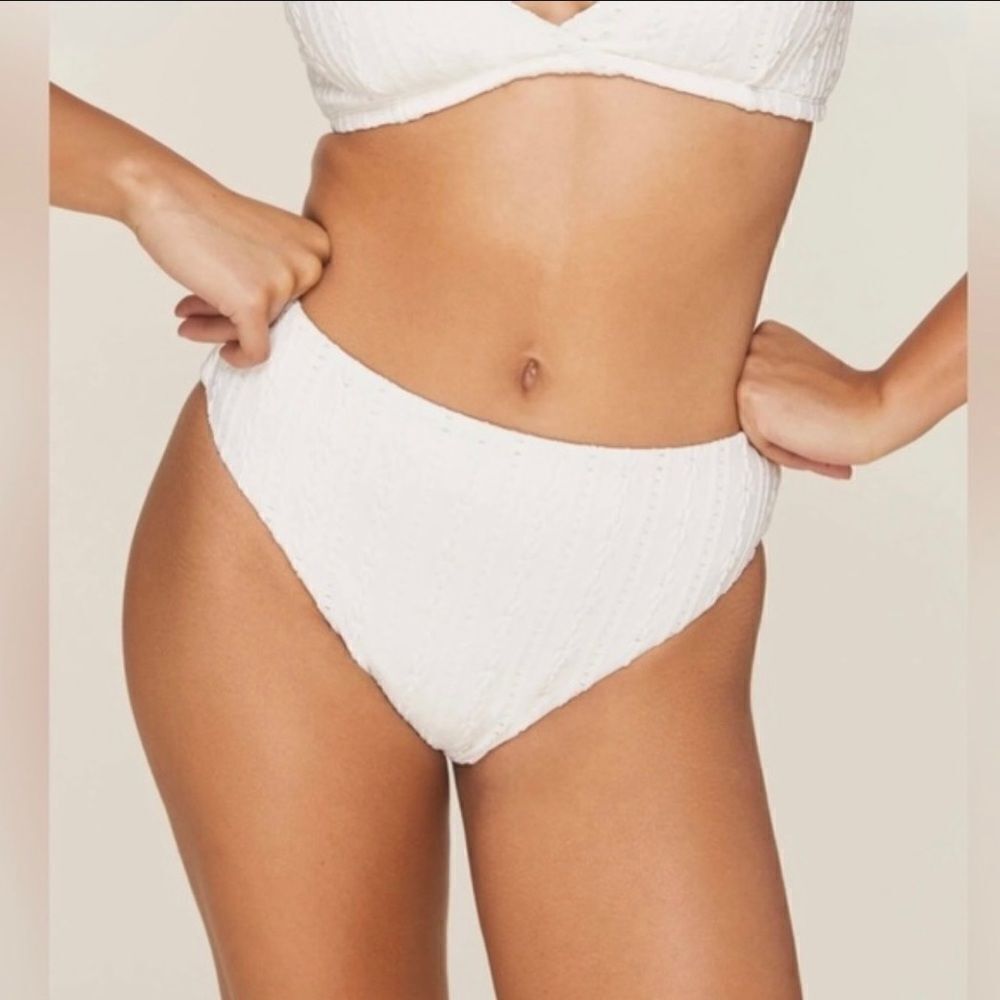 Andie Coconut Off Eyelet Lace White 90s High Waisted Bikini Bottom Sz M NWT